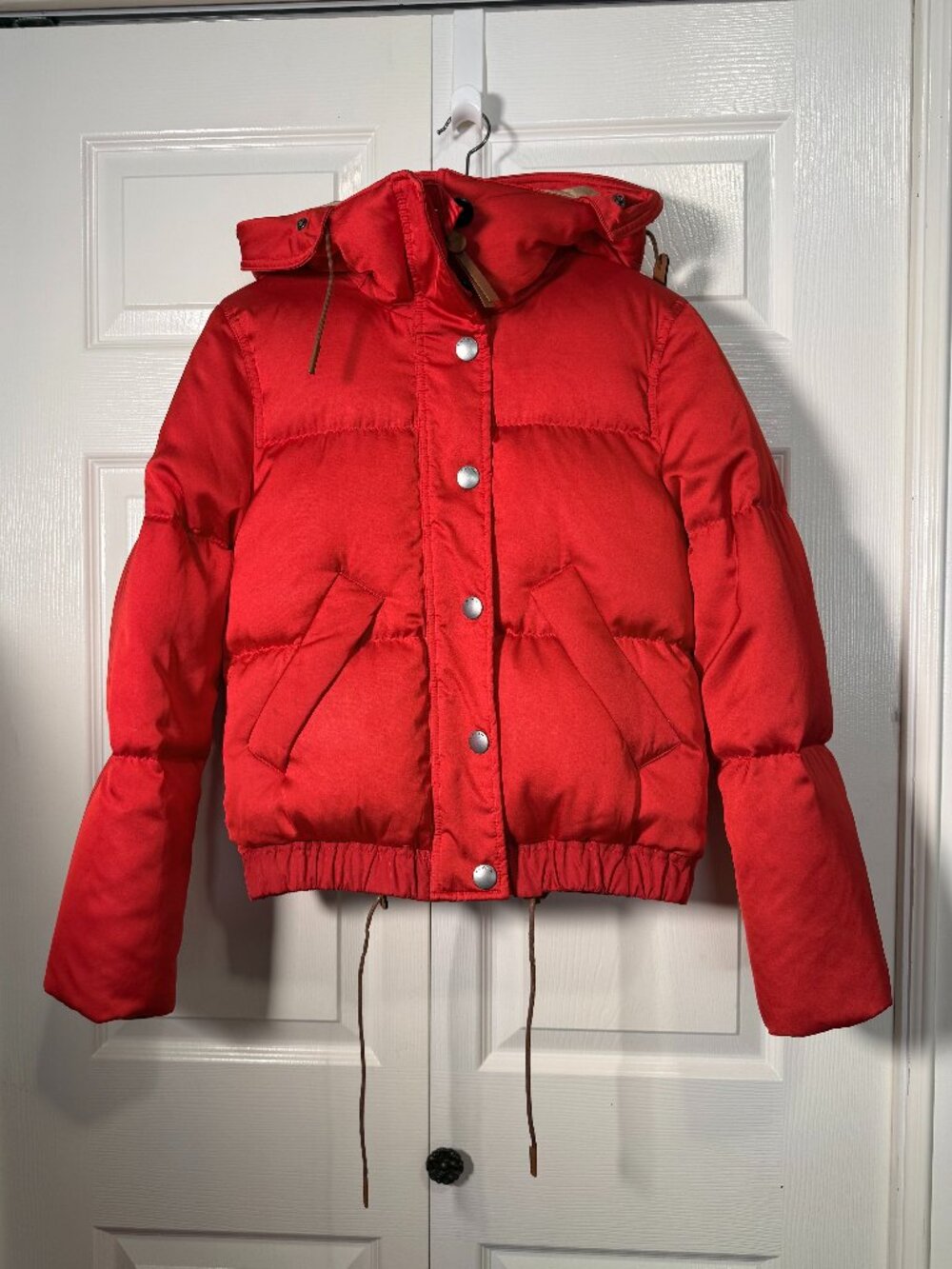 Coach 1941 White Duck Down Puffer Jacket Sherpa Lined Hood Red Women's 4 S